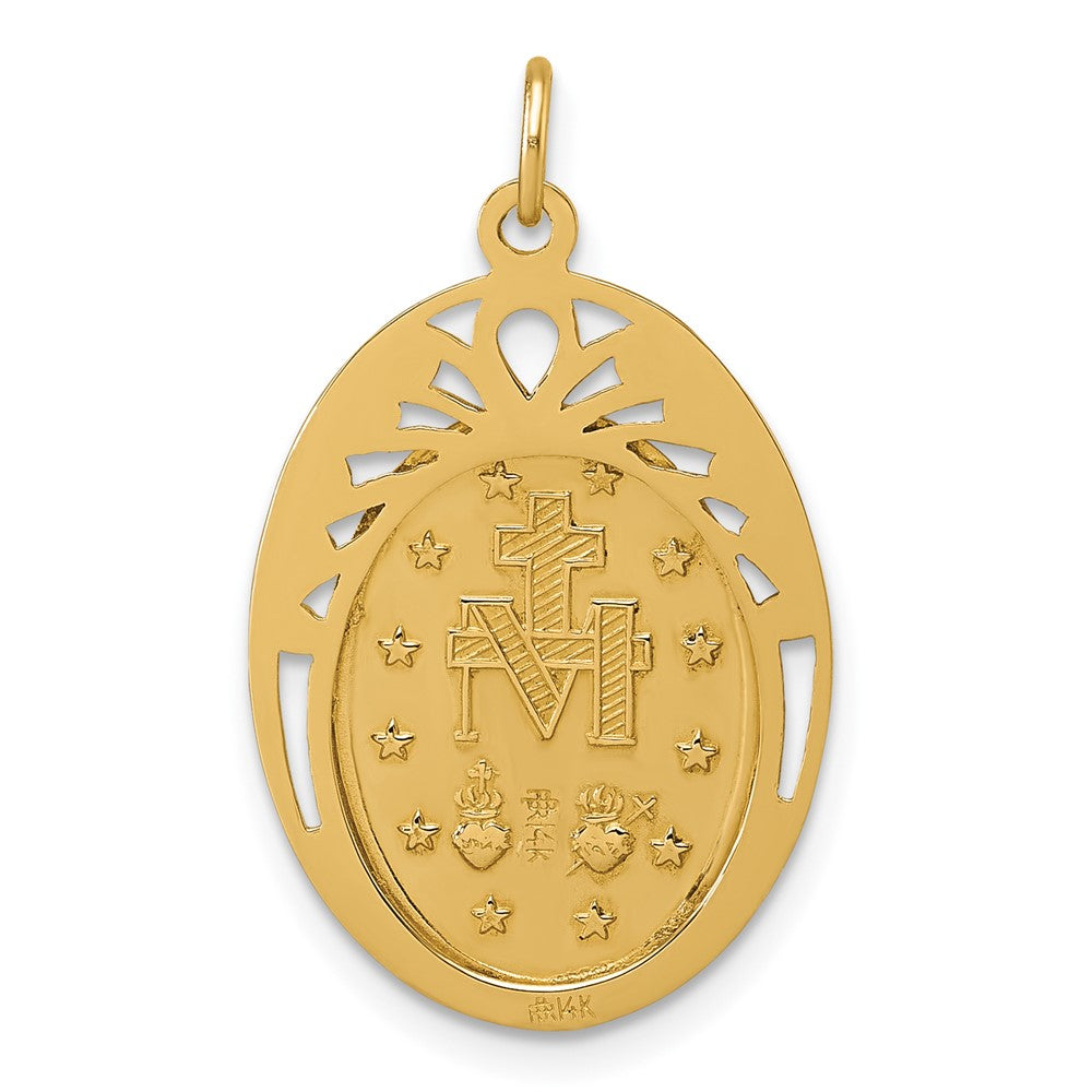 14k Polished and Satin Semi-solid Miraculous Medal in Frame Oval Pendant