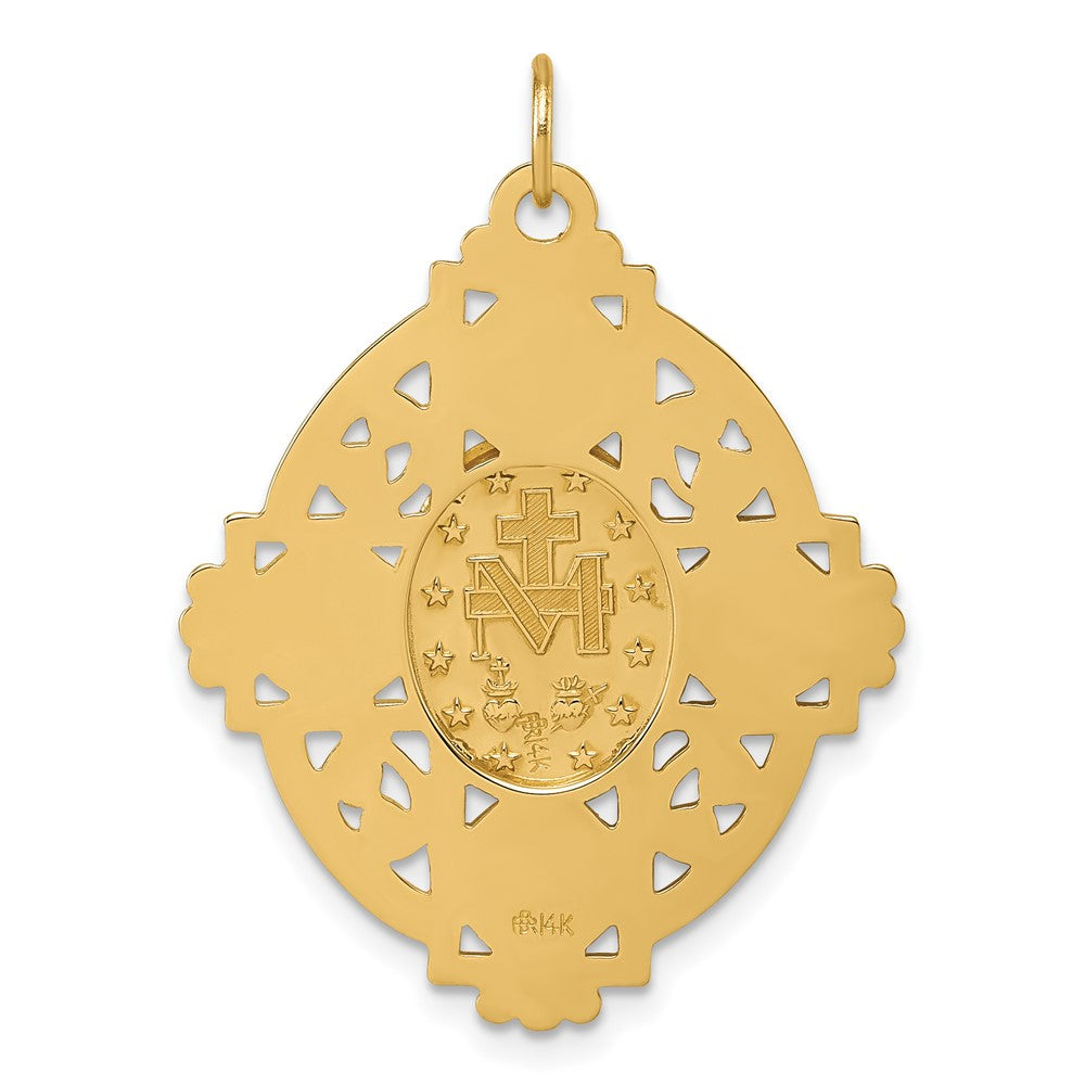14k Polished Miraculous Medal and Four-way Cross in Filigree Oval Pendant