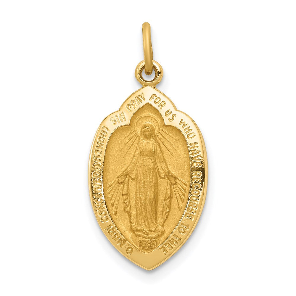 14k Polished and Satin Solid Miraculous Medal Oval Pendant