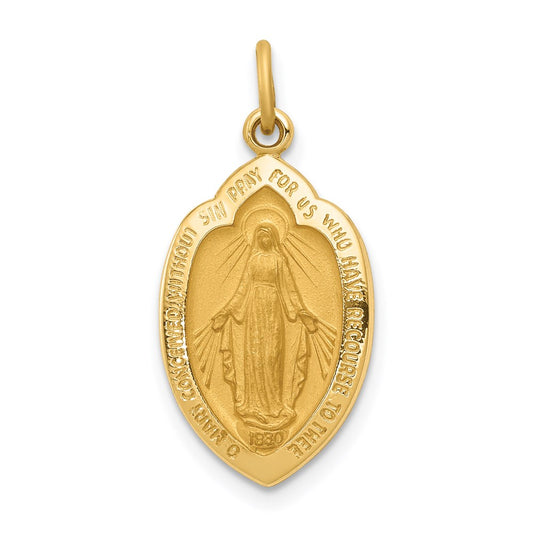 14k Polished and Satin Solid Miraculous Medal Oval Pendant