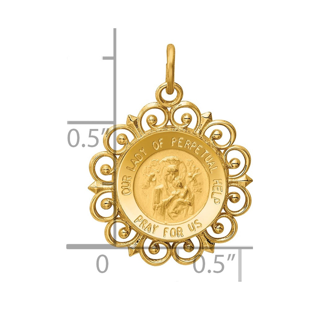 14k Polished and Satin Solid Our Lady of Perpetual Help Medal Scalloped Edge Round Pendant