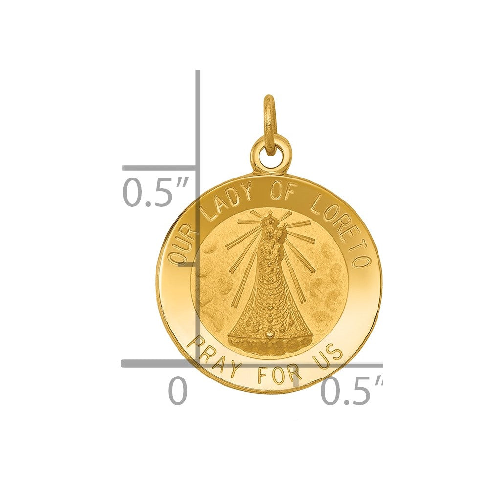 14k Polished and Satin Solid Our Lady of Loreto Medal Round Charm
