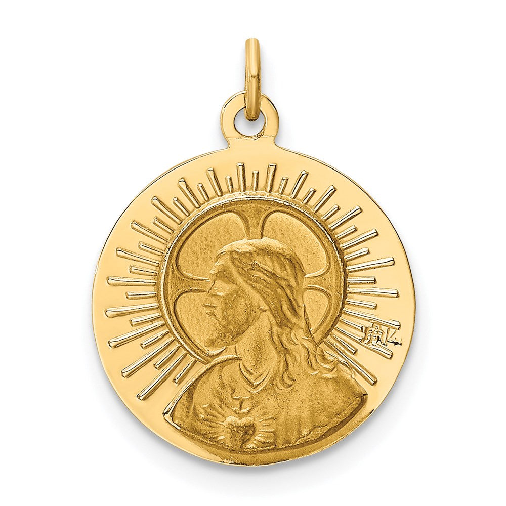 14k Polished and Satin Solid Matka Boska Czestochowska Medal Reversible Round Pendant