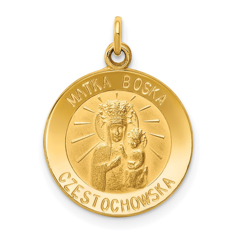 14k Polished and Satin Solid Matka Boska Czestochowska Medal Reversible Round Pendant