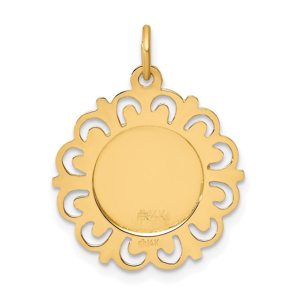 14k Polished and Satin Solid Infant of Prague Medal Scalloped Edge Round Charm
