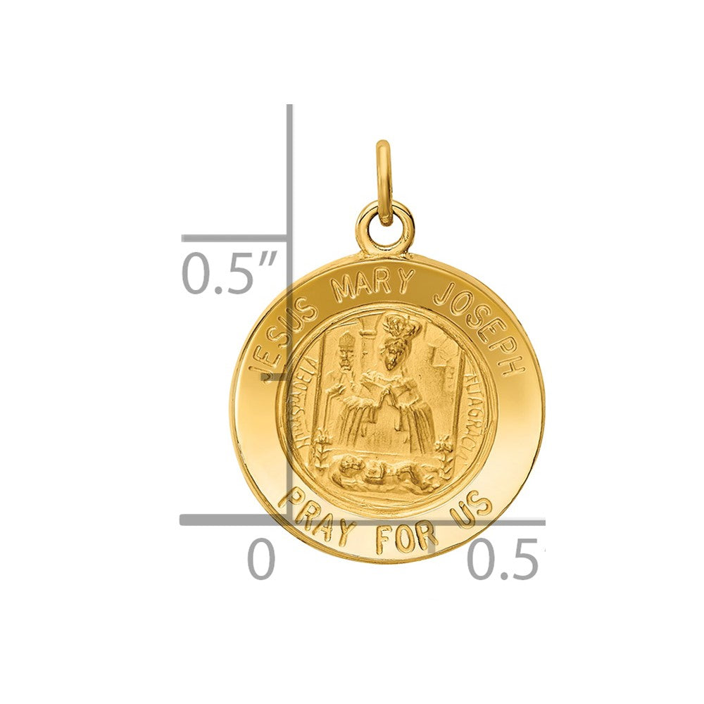 14k Polished and Satin Solid Jesus, Mary, Joseph Medal Round Charm
