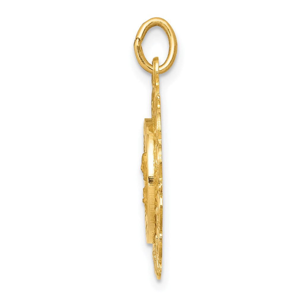 14k Polished and Satin Solid Sacred Heart of Jesus Medal Scalloped Edge Round Charm