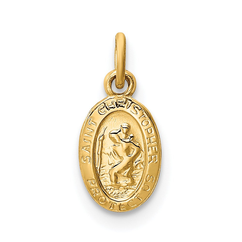 14k Polished Solid Mini Saint Christopher Medal Oval Charm