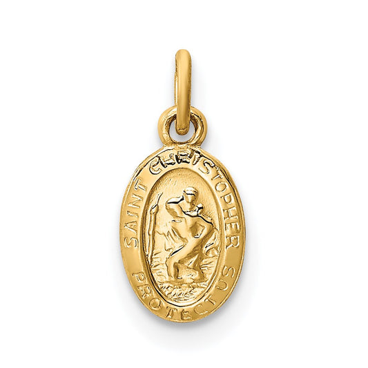 14k Polished Solid Mini Saint Christopher Medal Oval Charm