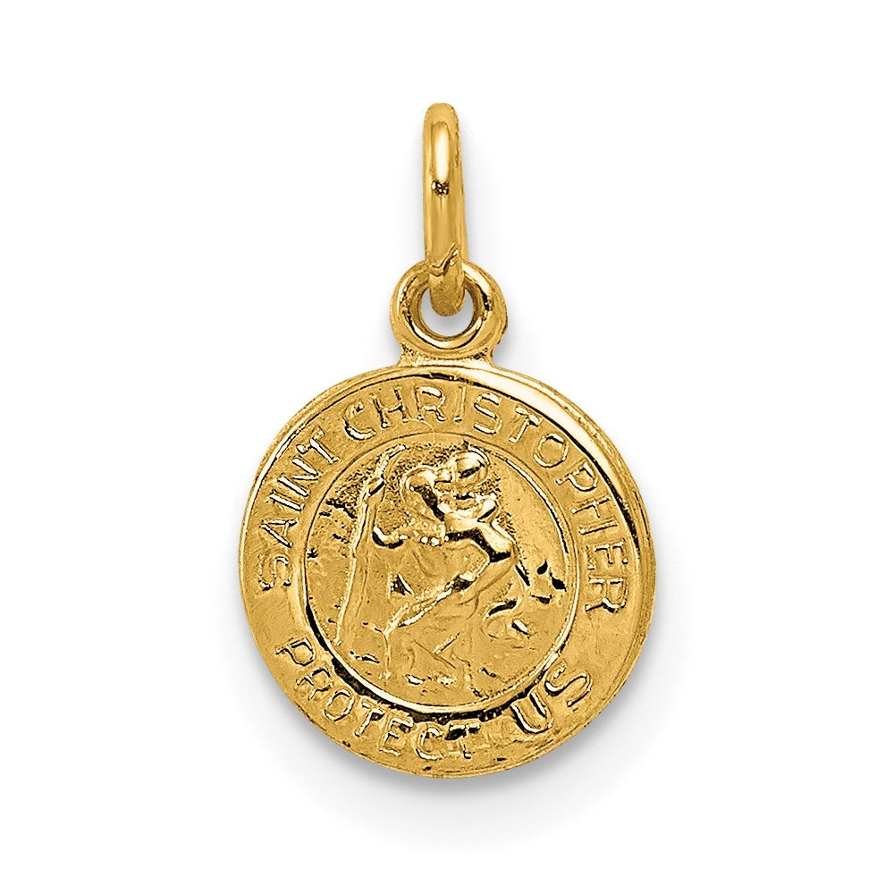14k Polished Solid Mini Saint Christopher Medal Round Charm