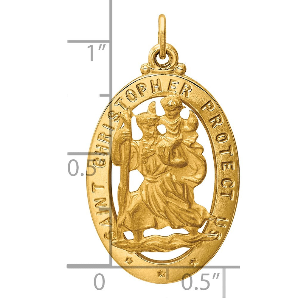 14k Polished and Satin Solid Cut-out Saint Christopher Medal Oval Pendant