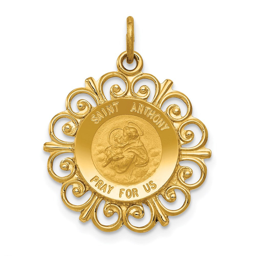 14k Polished and Satin Solid Saint Anthony Medal with Scalloped Edge Charm