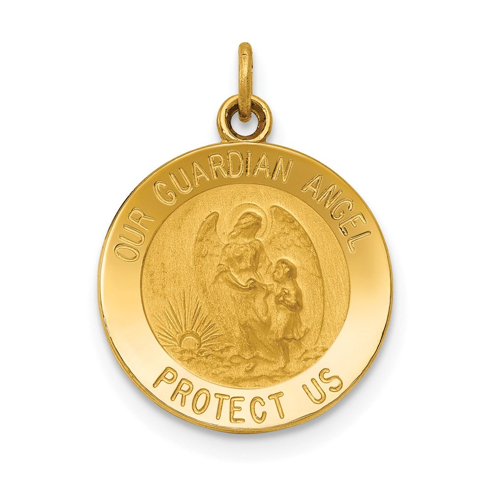 14k Polished and Satin Solid Our Guardian Angel Medal Charm