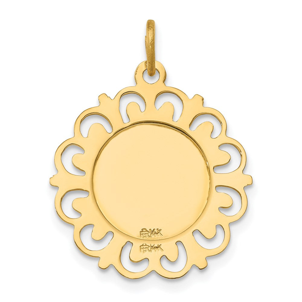 14k Polished and Satin Solid Saint Anne Medal Scalloped Edge Charm