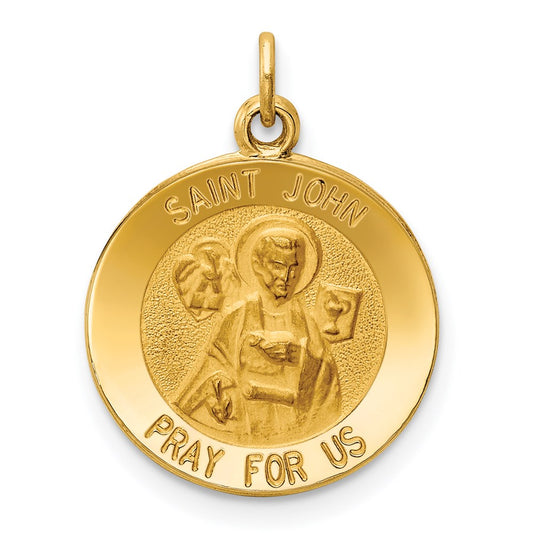 14k Polished and Satin Solid Saint John Medal Round Charm