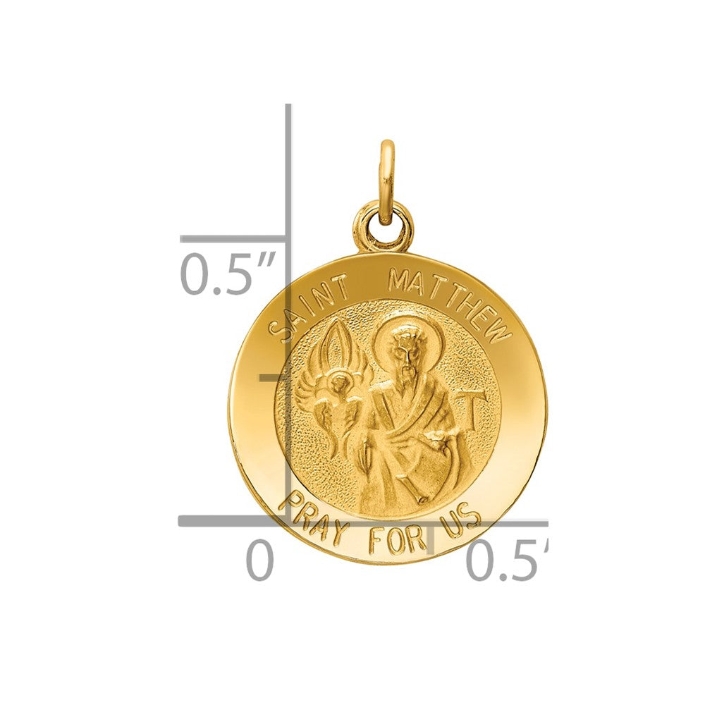 14k Polished and Satin Solid Saint Matthew Medal Round Charm