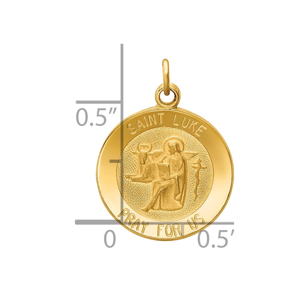 14k Polished and Satin Solid St Luke Medal Round Charm