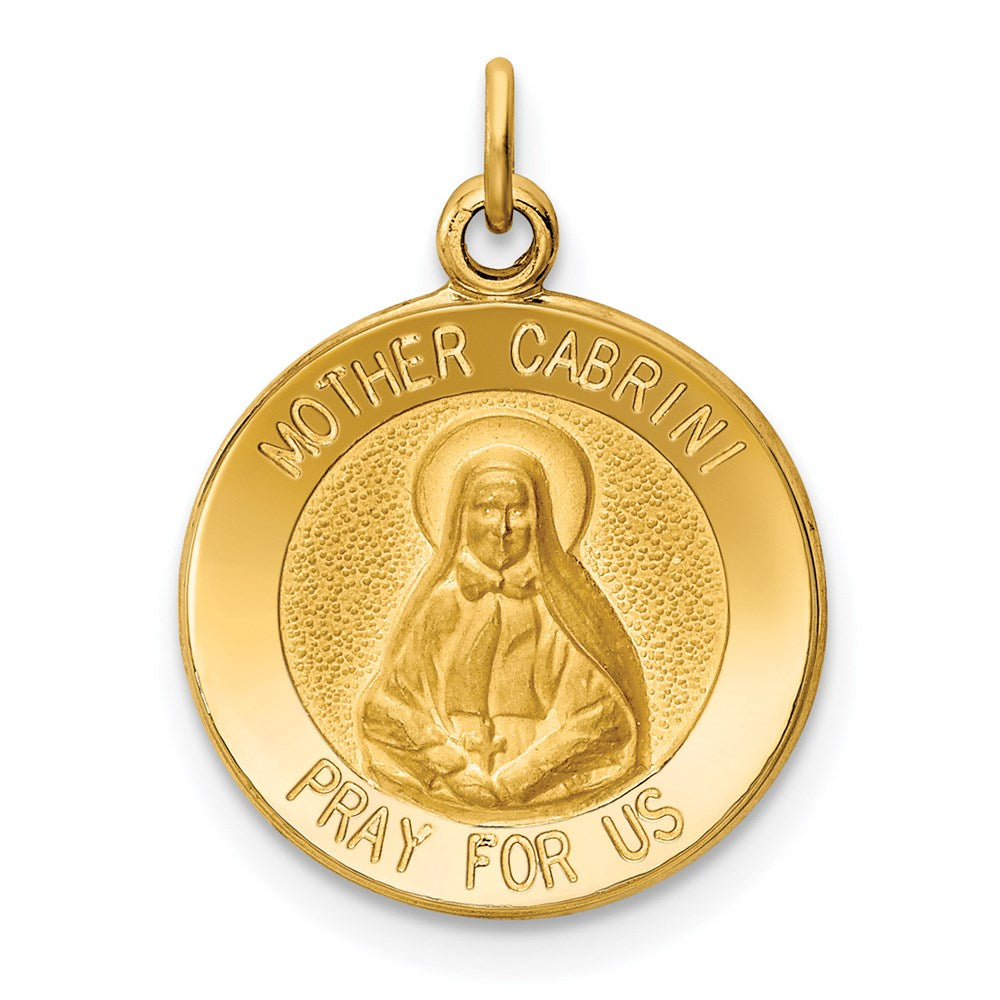 14k Polished and Satin Solid Mother Cabrini Medal Round Charm