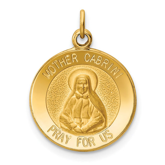 14k Polished and Satin Solid Mother Cabrini Medal Round Charm