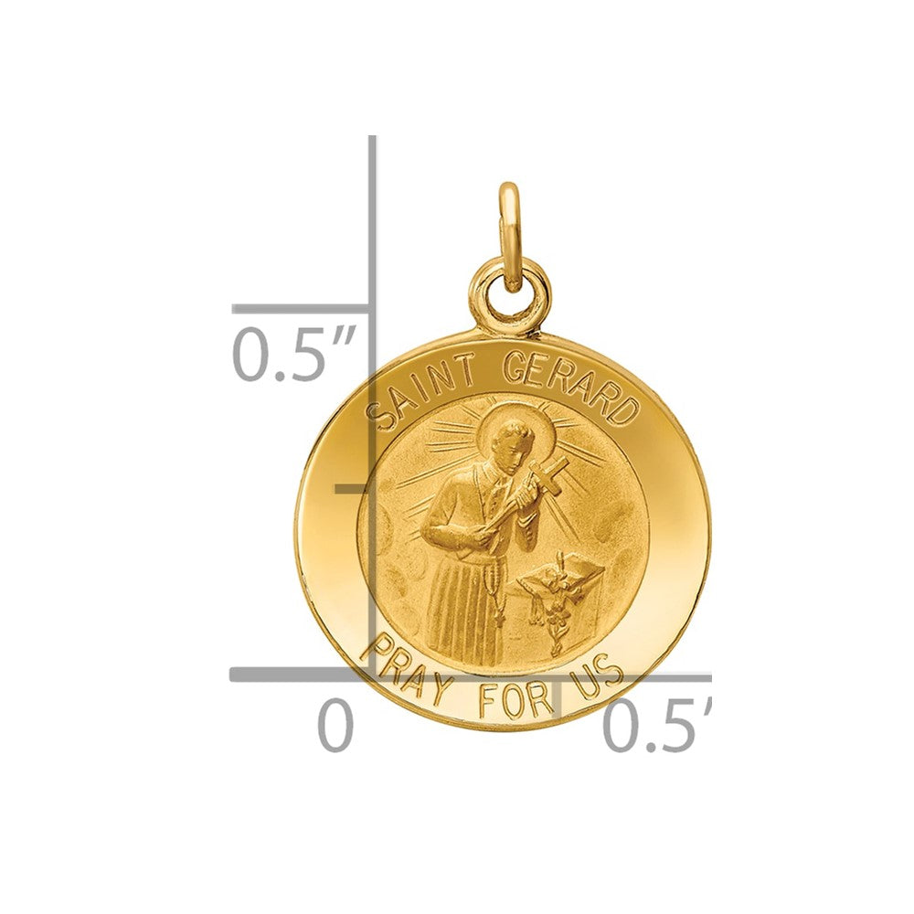 14k Polished and Satin Solid Saint Gerard Medal Round Charm
