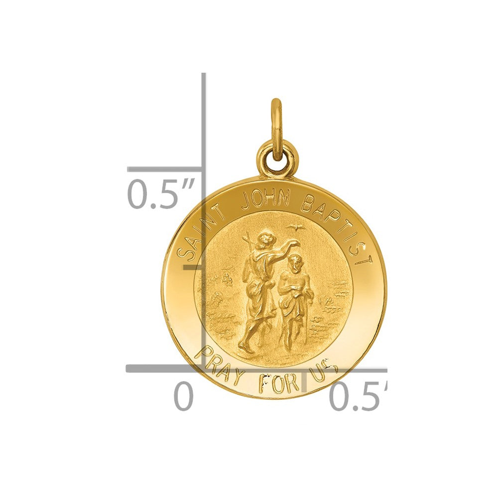 14k Polished and Satin Solid St John the Baptist Medal Round Pendant