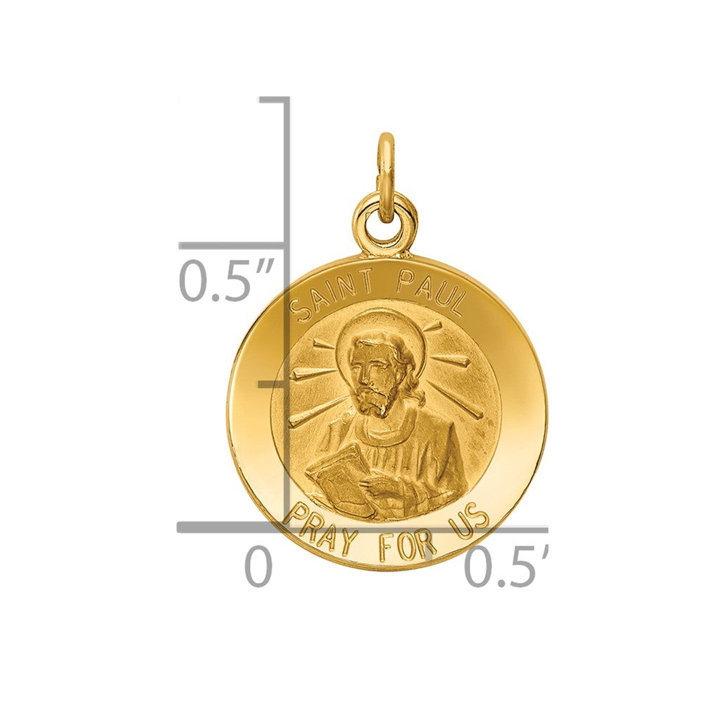 14k Polished and Satin Solid Saint Paul Medal Round Charm