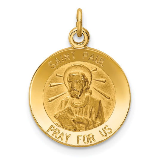 14k Polished and Satin Solid Saint Paul Medal Round Charm