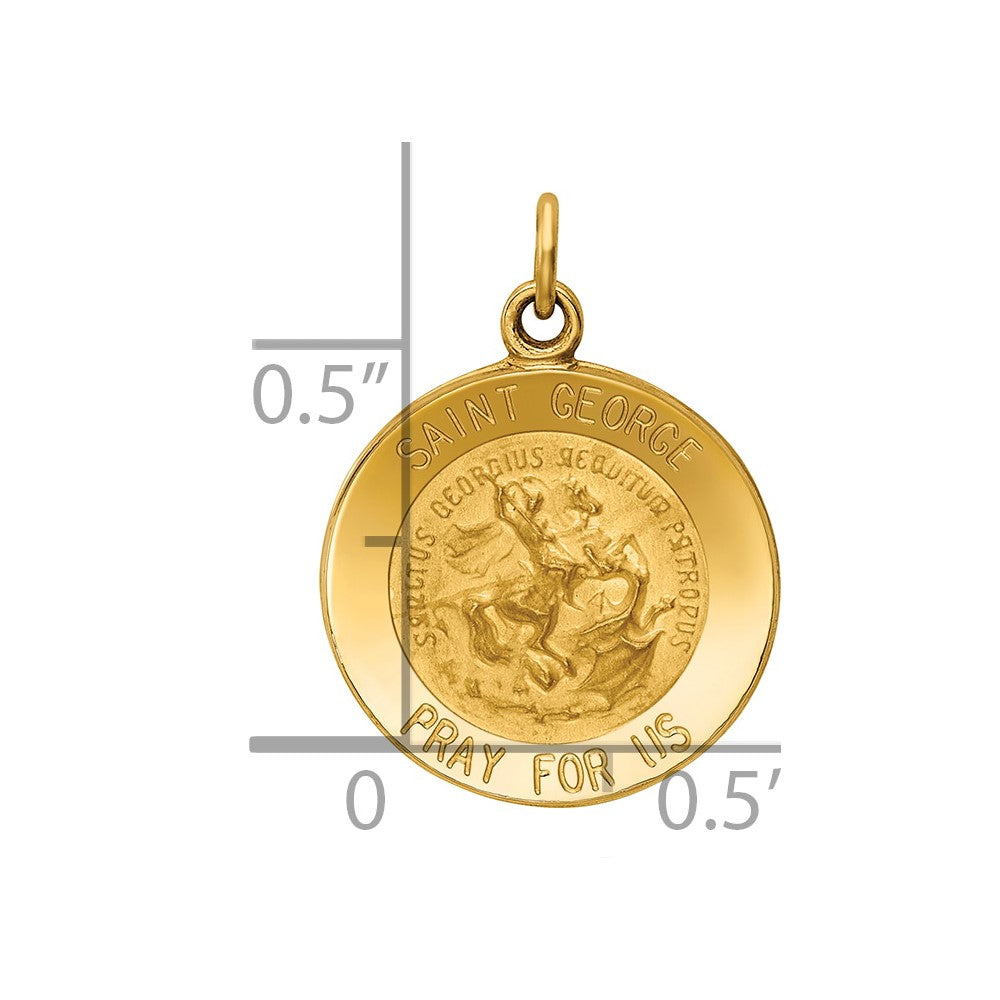 14k Polished and Satin Solid Saint George Medal Round Charm