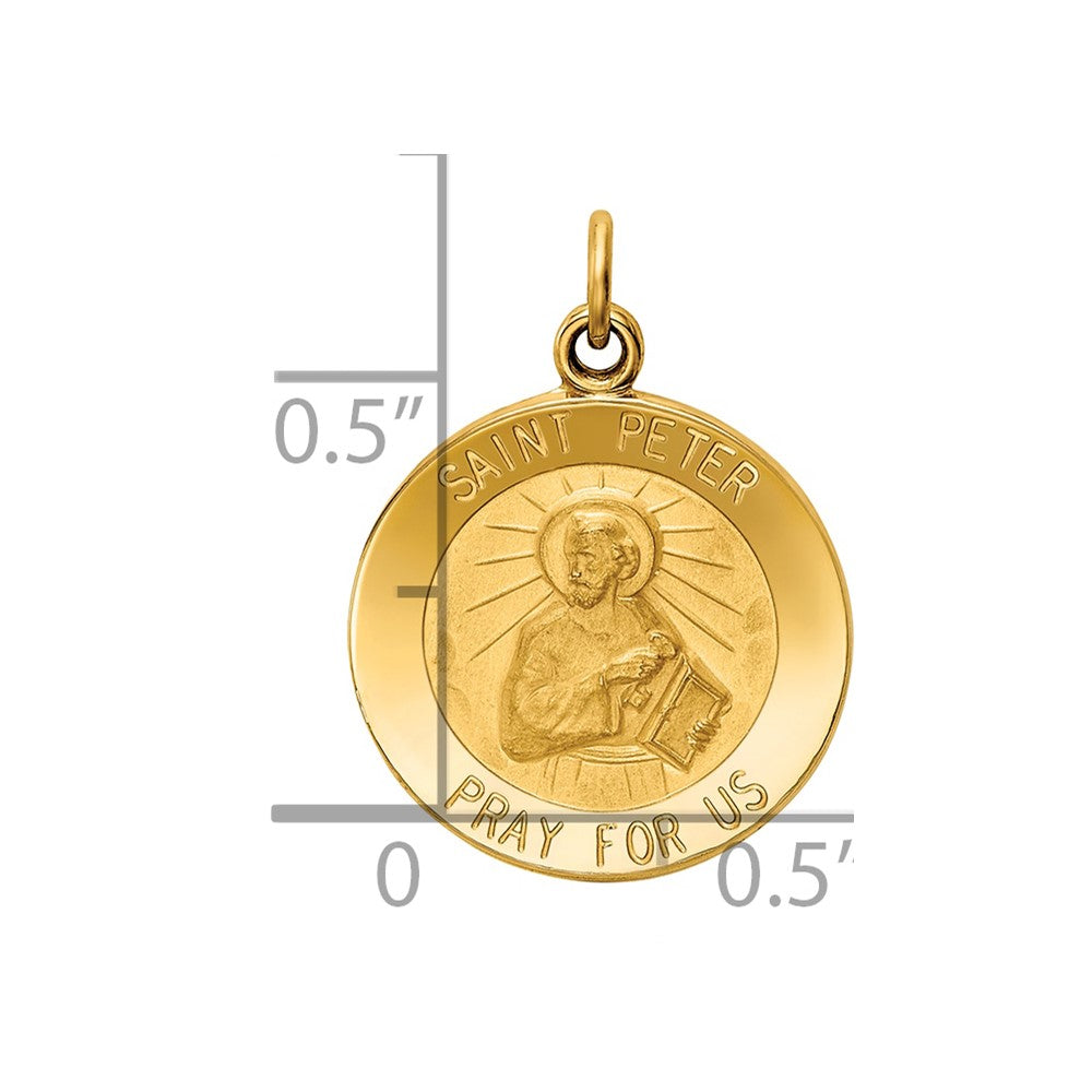 14k Polished and Satin Solid Saint Peter Medal Round Charm