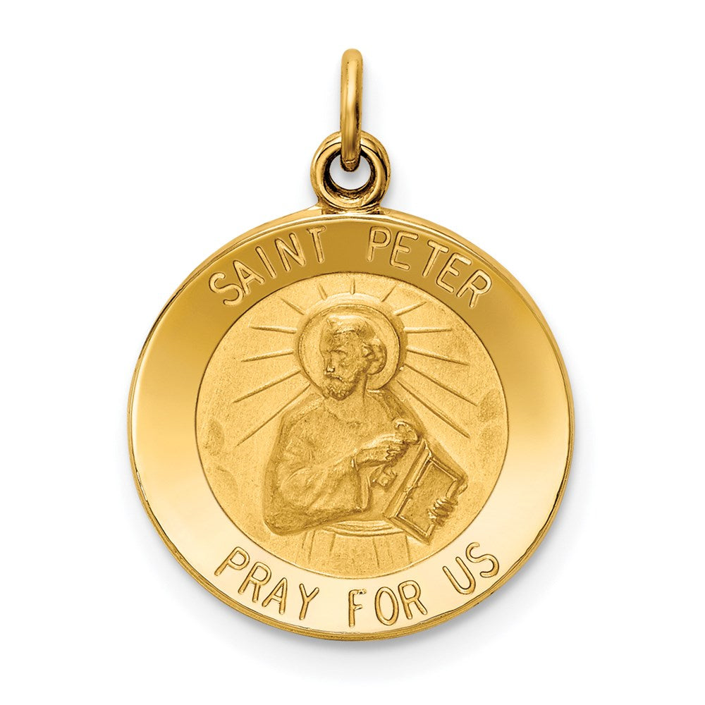 14k Polished and Satin Solid Saint Peter Medal Round Charm