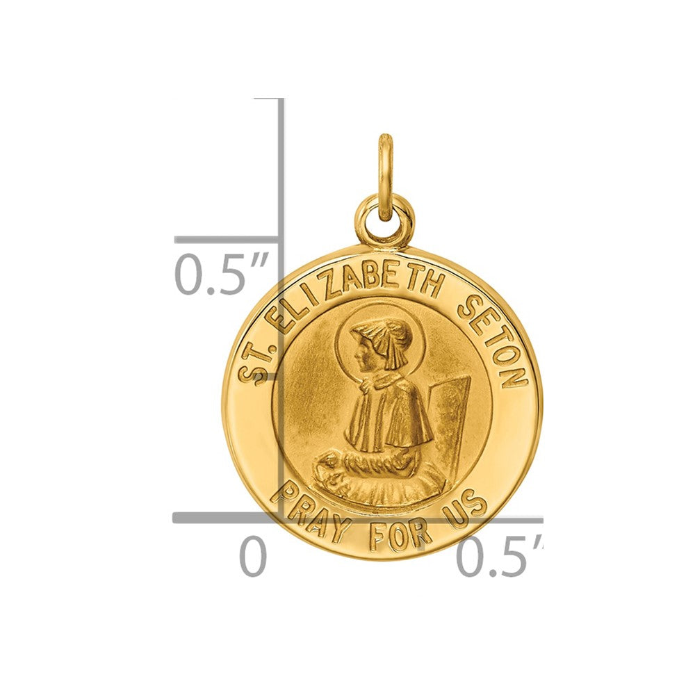 14k Polished and Satin Solid Saint Elizabeth Seton Medal Round Charm