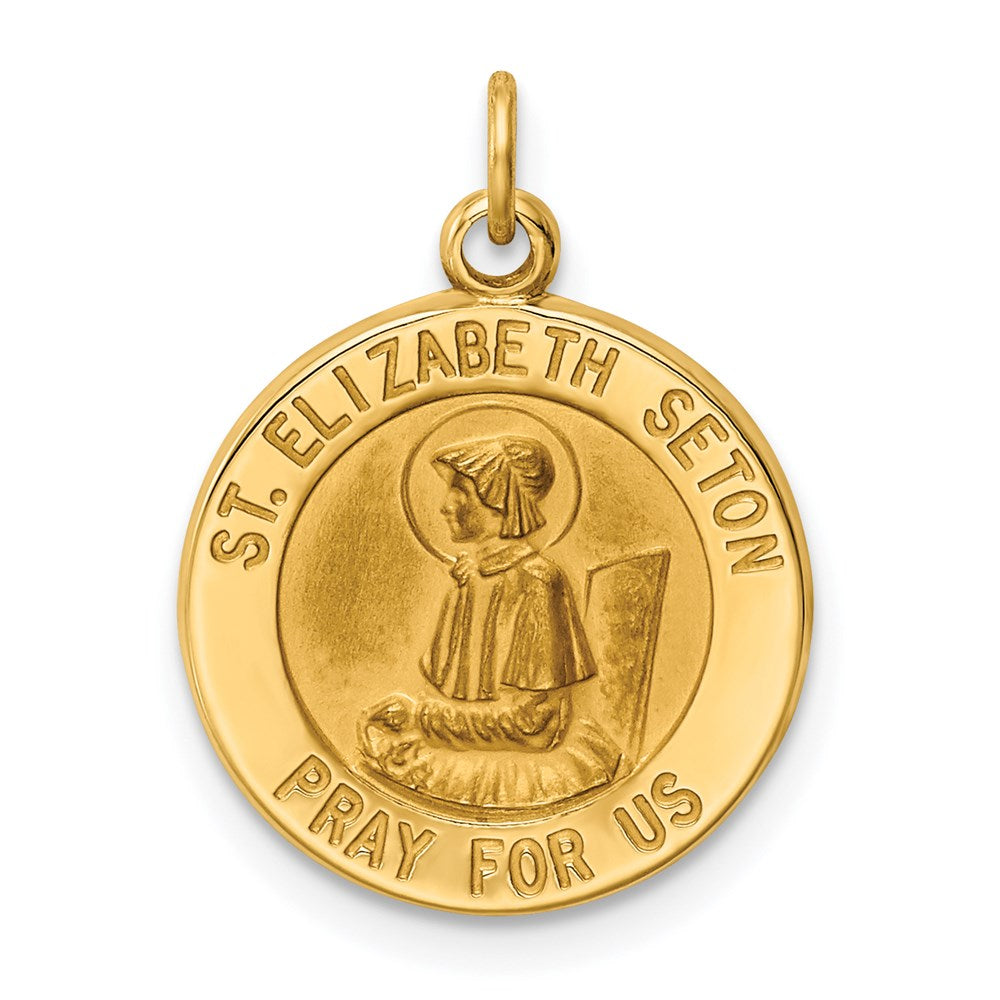 14k Polished and Satin Solid Saint Elizabeth Seton Medal Round Charm