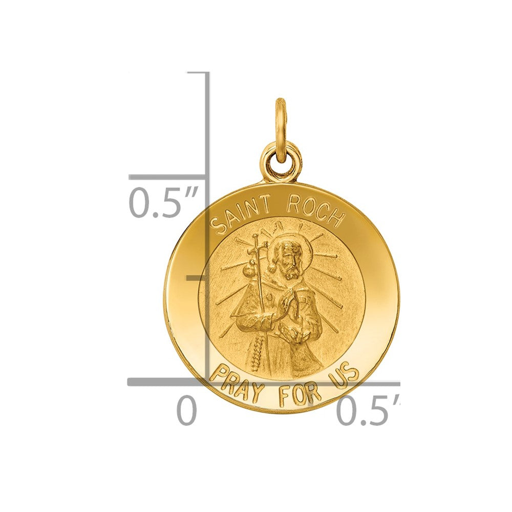 14k Polished and Satin Solid Saint Roch Medal Round Charm
