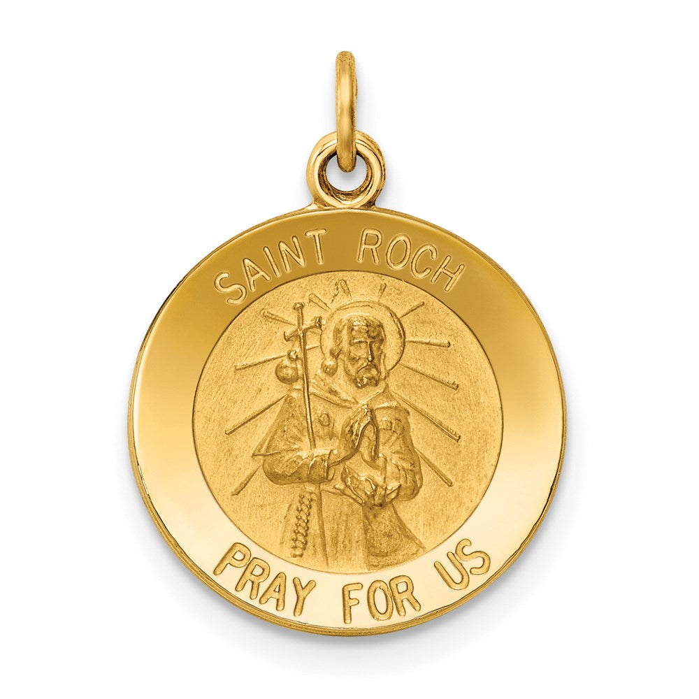 14k Polished and Satin Solid Saint Roch Medal Round Charm