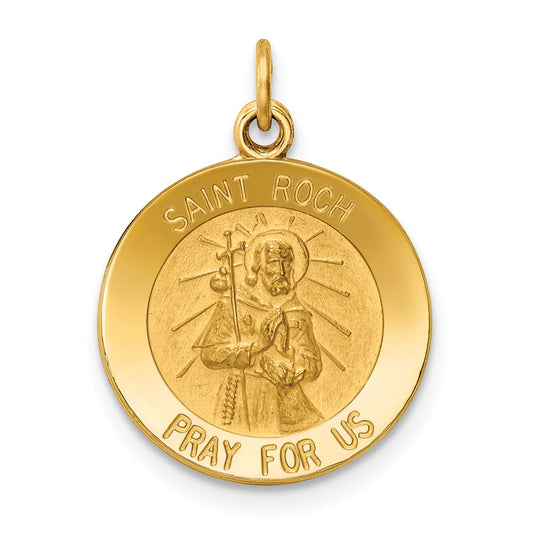 14k Polished and Satin Solid Saint Roch Medal Round Charm