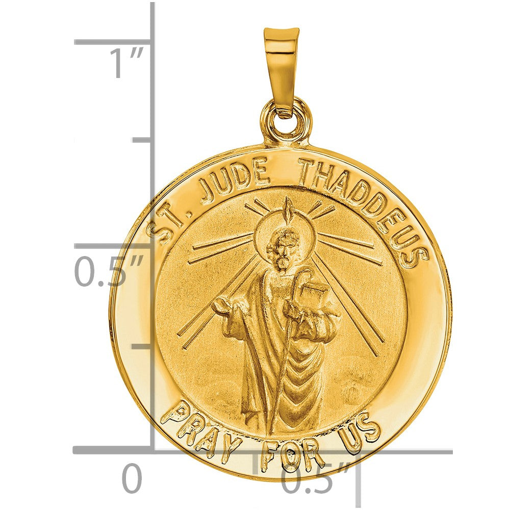 14k Polished and Satin Hollow Saint Jude Thaddeus Medal Round Pendant