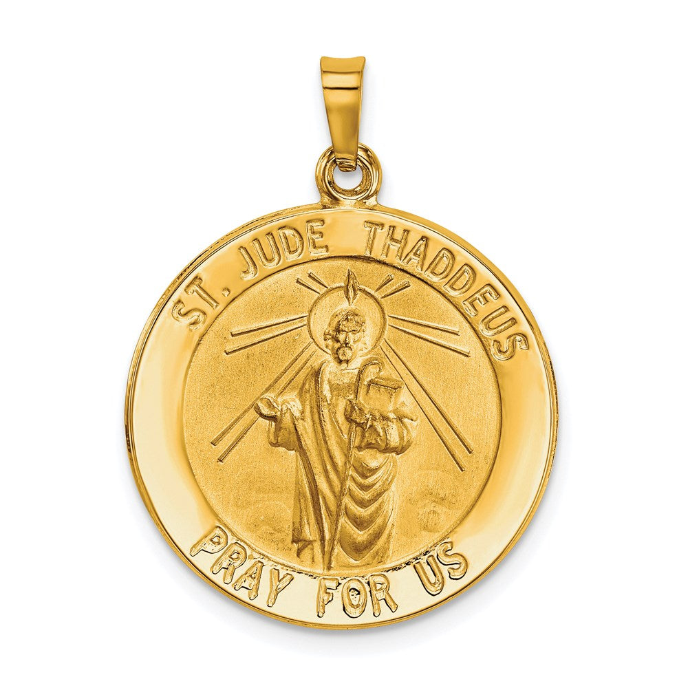 14k Polished and Satin Hollow Saint Jude Thaddeus Medal Round Pendant