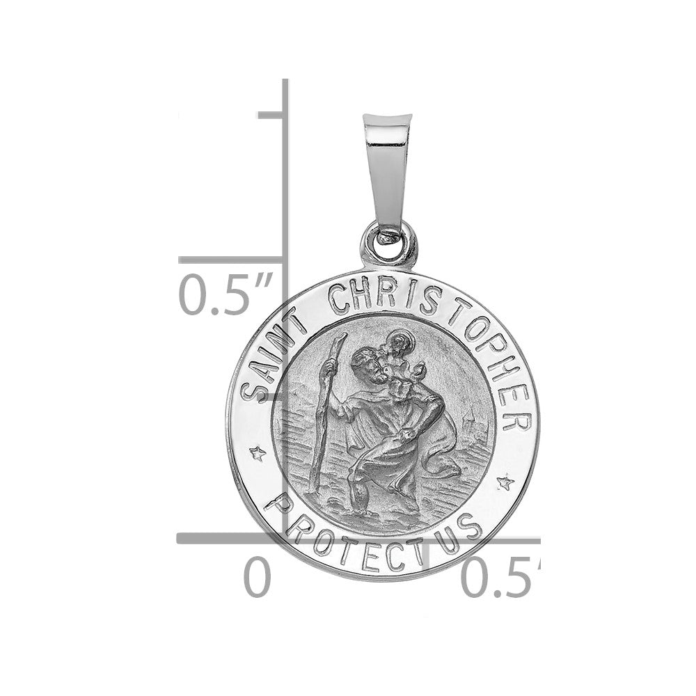 14k White Gold Polished and Satin Solid Saint Christopher Medal Charm