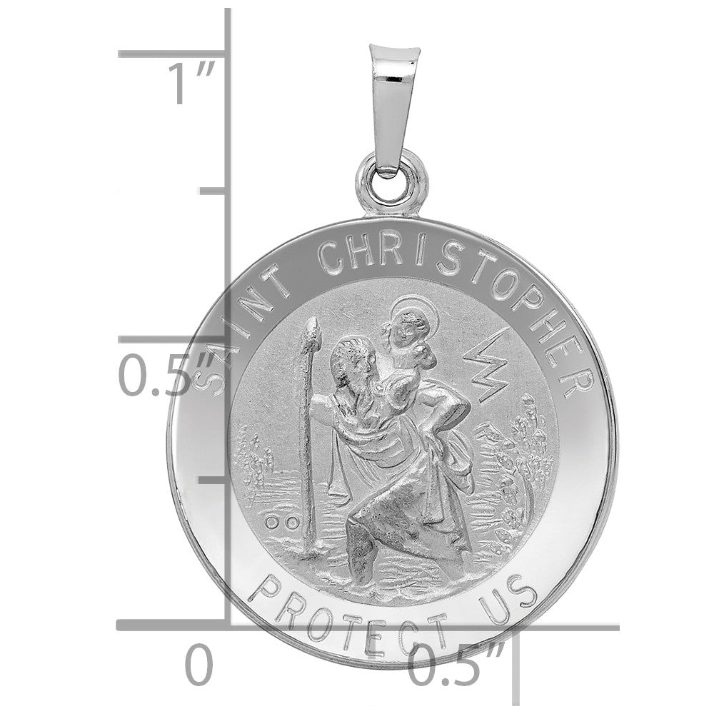 14k White Gold Polished and Satin Solid Saint Christopher Medal Pendant