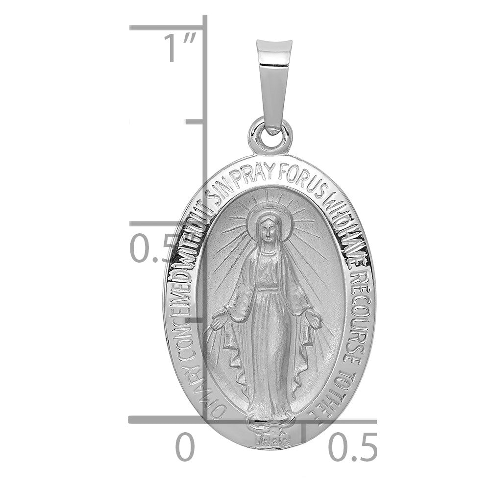 14k White Gold Polished and Satin Solid Miraculous Medal Oval Pendant