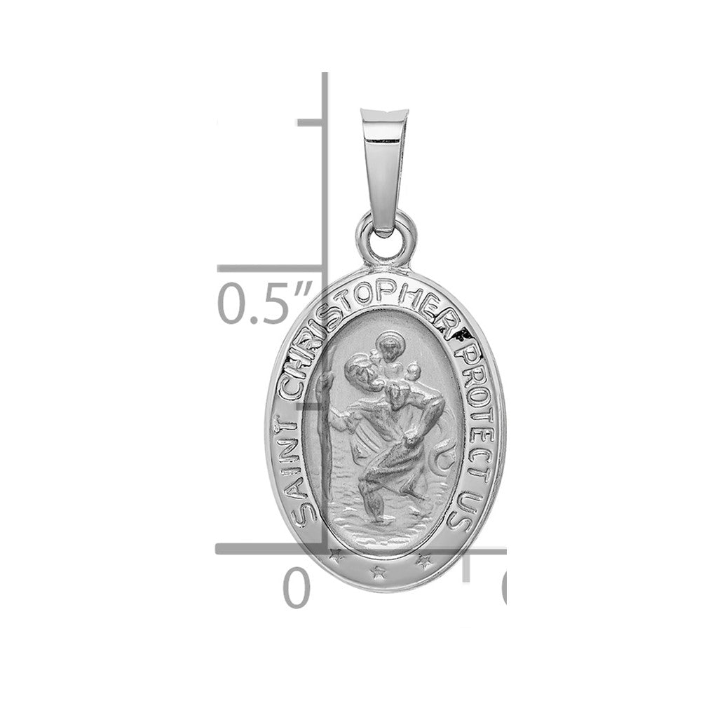 14k White Gold Polished and Satin Solid Saint Christopher Medal Charm