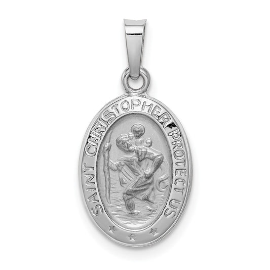 14k White Gold Polished and Satin Solid Saint Christopher Medal Charm