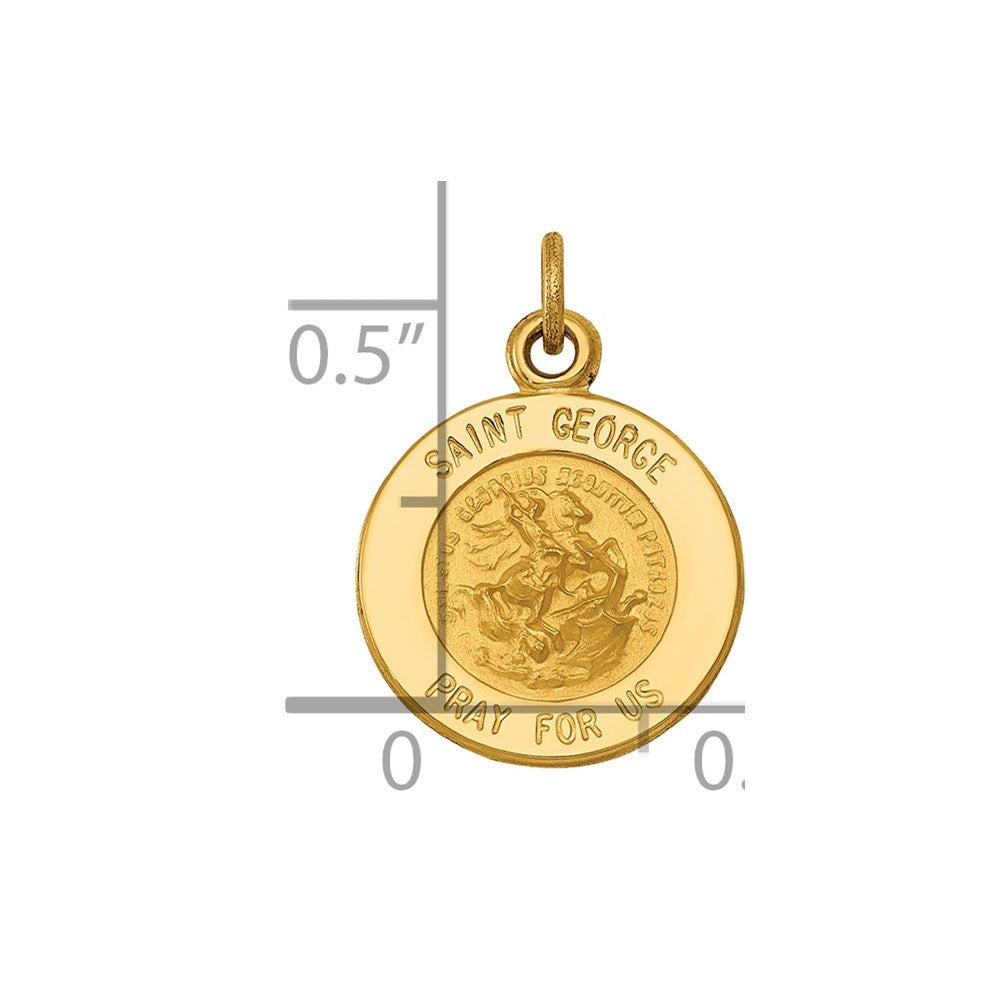 14k Polished and Satin Solid Saint George Medal Round Charm