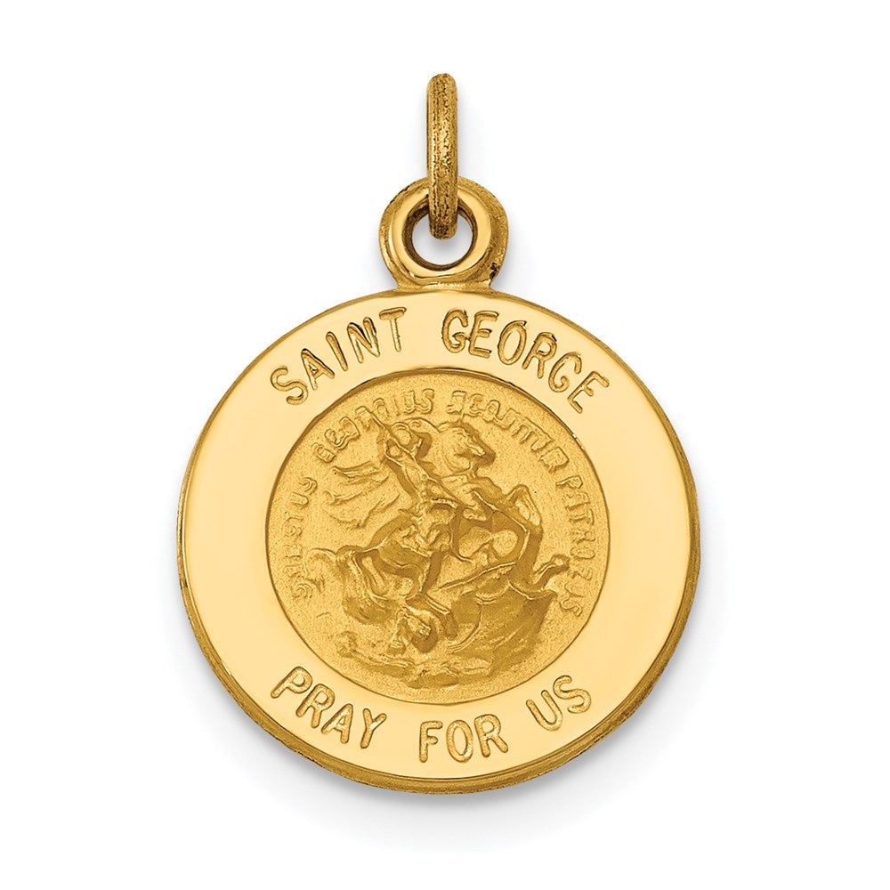 14k Polished and Satin Solid Saint George Medal Round Charm