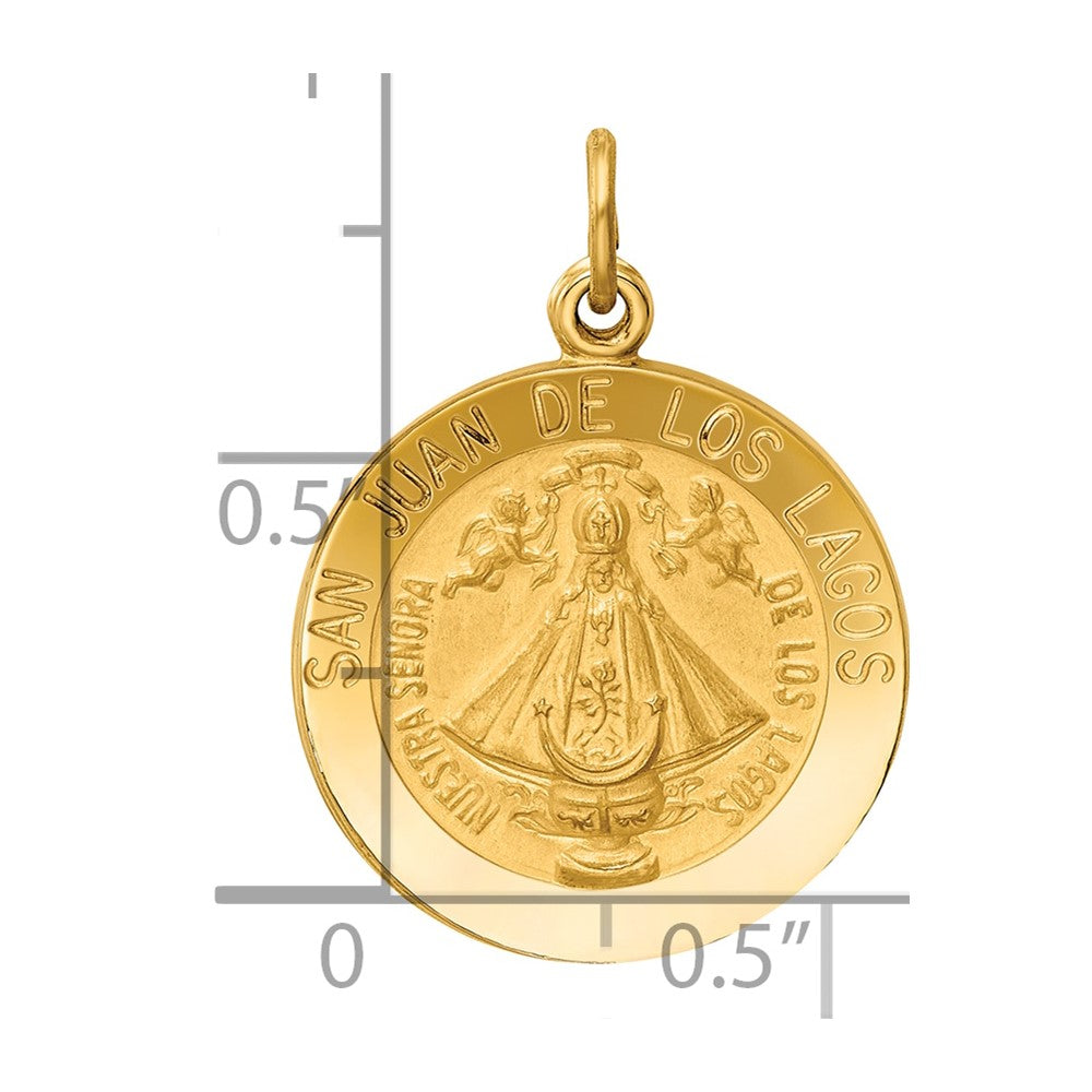 14k Polished and Satin Solid San Juan De Los Lagos Medal Round Pendant