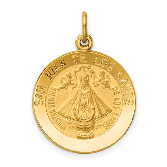 14k Polished and Satin Solid San Juan De Los Lagos Medal Round Pendant