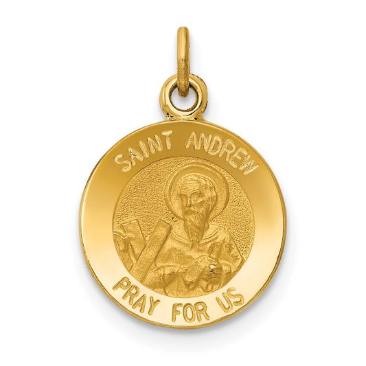 14k Polished and Satin Solid Saint Andrew Medal Charm