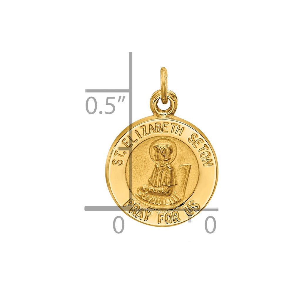 14k Polished and Satin Solid Saint Elizabeth Seton Medal Round Charm