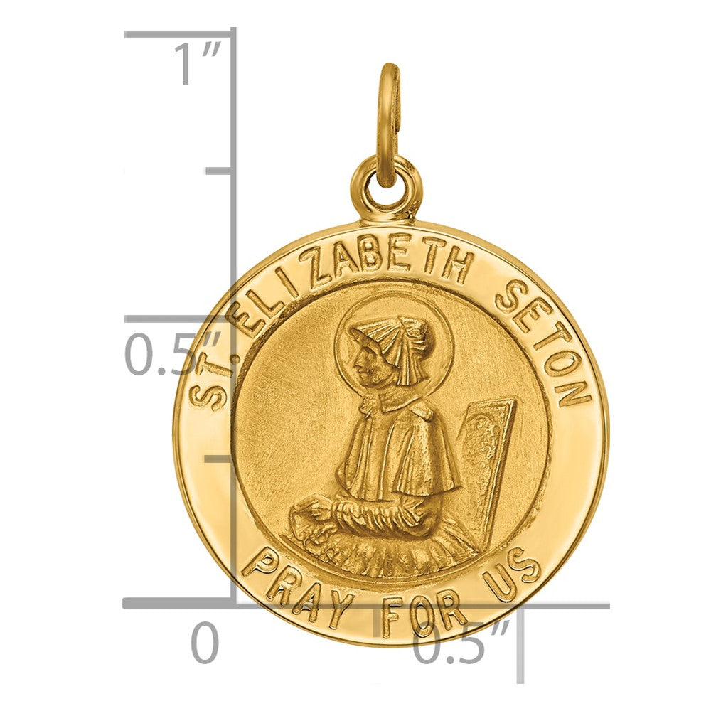 14k Polished and Satin Solid Saint Elizabeth Seton Medal Round Pendant