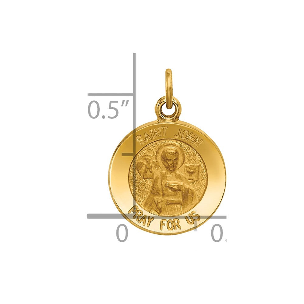 14k Polished and Satin Solid Saint John Medal Round Charm